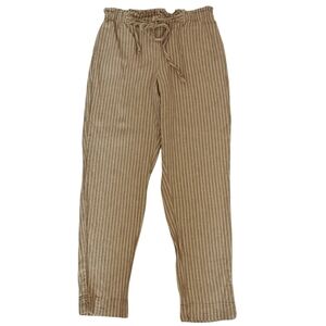 Beach Lunch Lounge Linen Blend High Rise Tapered Crop Pants in Tan/White - Sz S